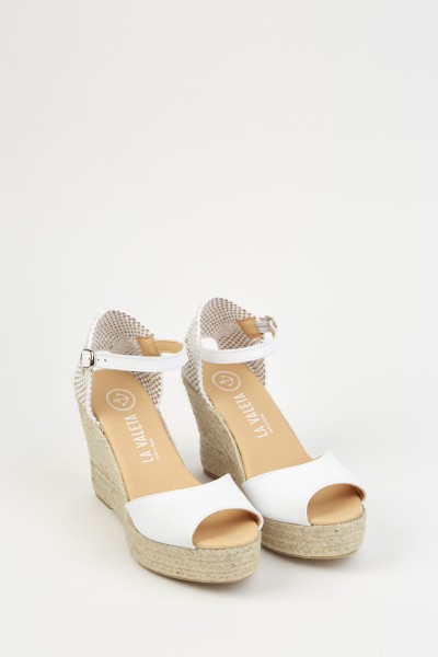 Charlene Peep Toe Blanco | White Espadrilles with Wedges