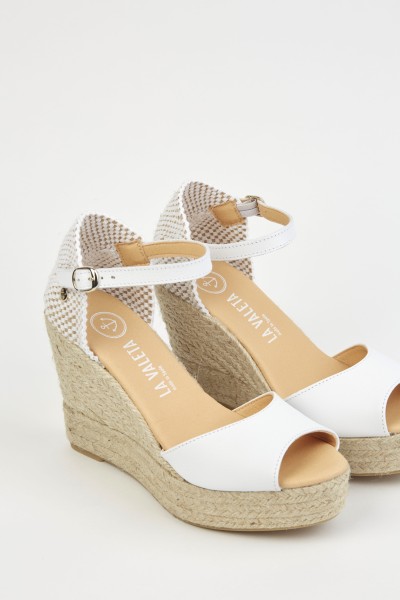 Charlene Peep Toe Blanco | White Espadrilles with Wedges