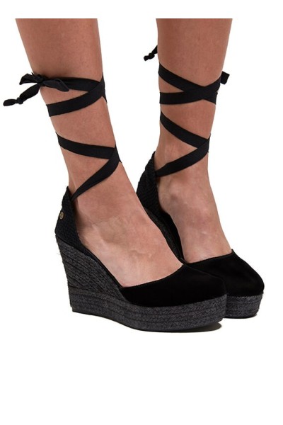 Charlene Negro | High Wedge Espadrilles