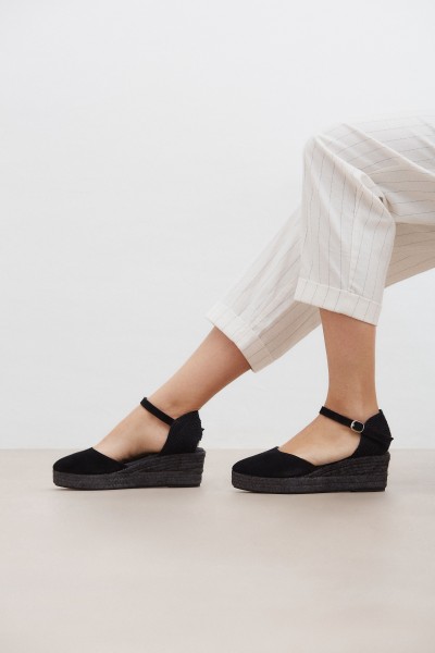 Dora Low | Black Espadrilles with Low Wedge